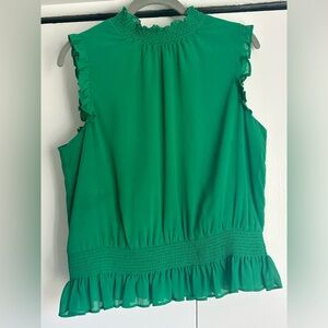 J. Crew Green Sleeveless Ruffle Top